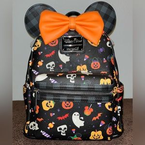2021 Disney Parks Loungefly Minnie Mouse Ears and Bow Halloween Mini Backpack